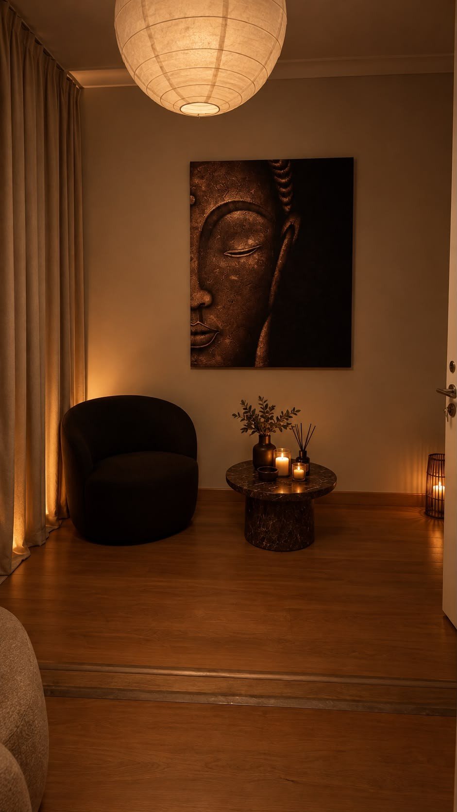 Sala de massagem com marquesa, toalhas limpas e luz natural